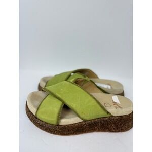 Dansko Bridget Platform Wedge Leather Sz 37 Green New US 6.5-7